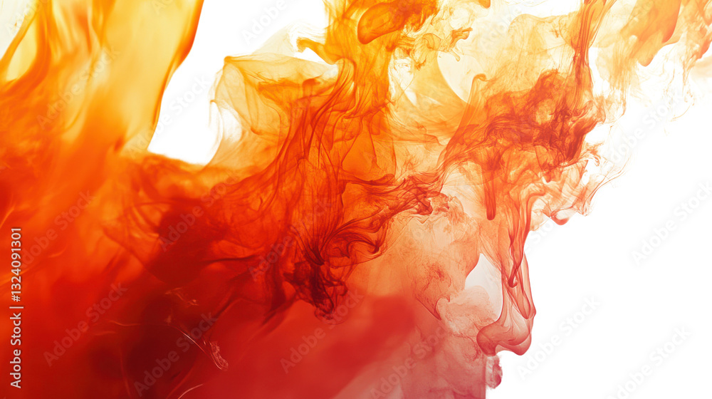 Poster vibrant orange and red ink swirling in water, creating an elegant abstract composition. perfect for 