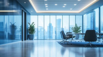 Modern Office Conference Room with City View.