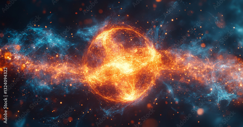 Poster An abstract depiction of quantum phenomena, featuring vibrant colors that represent quantum states and their interactions.