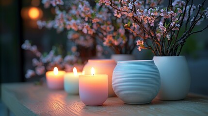 Serene candlelit evening home decor still life cozy atmosphere close-up tranquility and relaxation