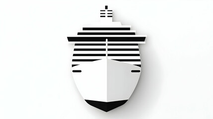 Black and White Icon of a Stylized Cruise Ship with Stripes