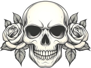 Obraz premium A human skull illustrated with roses and detailed line work