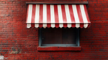 A vintage-styled red and white striped awning beautifully embellishing a brick wall, showcasing traditional design with a modern touch while offering a sense of nostalgia.