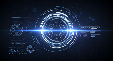 Digital Technology Circle Background with Light Rays. Abstract futuristic digital technology background featuring glowing circular rings and light rays