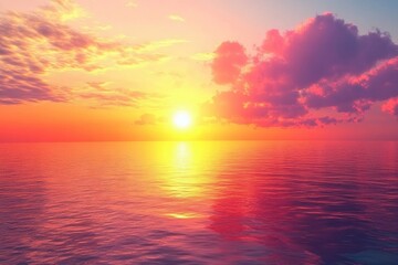 Fototapeta premium Breathtaking sunset reflecting vibrant hues over calm ocean waters at twilight isolated on transparent background