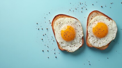 Sunny-Side Up Eggs on Toast: A Delicious Breakfast Delight with Fresh Ingredients and Simple Cooking on a Plain Background, Perfect for a Healthy and Tasty Meal