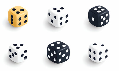 Colorful Dice on White Background for Games and Gambling Activities