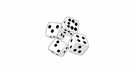 Four Dice on a White Background with Unique Black Dots Pattern