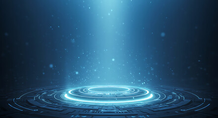 Digital Technology Circle Background with Light Rays. Abstract futuristic digital technology background featuring glowing circular rings and light rays