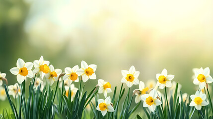 Daffodils Blooming in Green Grass