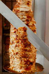 Close-up of shawarma, traditional Turkish Meat Doner Kebab. Shawarma meat