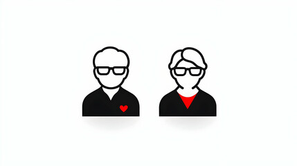 Elegant Minimalist Illustration of Elderly Couple with Heart Symbol