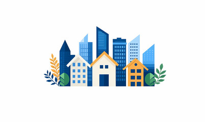 Colorful Urban Landscape with Buildings and Greenery Illustration