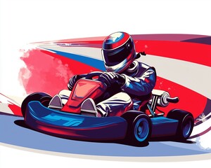 Dynamic Go-Kart Racing Illustration with Driver in Action