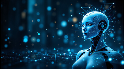 Futuristic Robot with Digital Aura