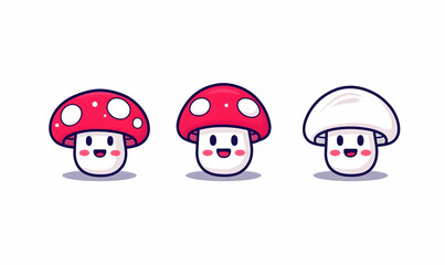 Obraz premium Cute Cartoon Mushrooms with Smiling Faces and Colorful Caps