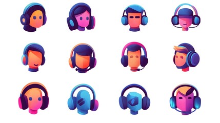 Fototapeta premium Professional Customer Support Icons Set Illustration Isolated Background