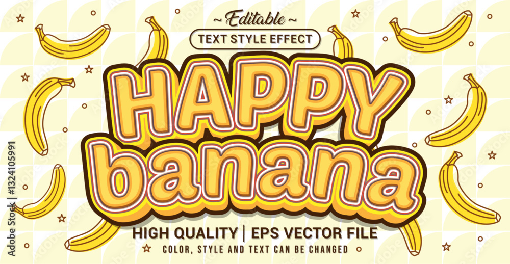 Poster Editable text style effect - Happy Banana text style theme. Vector text style illustration template.