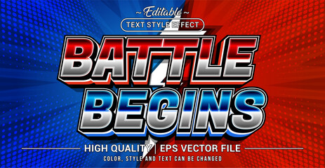 Naklejka premium Editable text style effect - Battle begins text style theme. Vector text style illustration template.