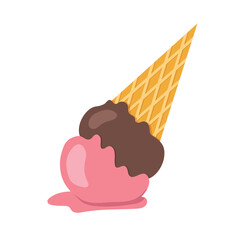 ice cream in a waffle cone upside down and melting - vector illustration- vector illustration