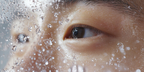 Fototapeta premium Close-up of Human Eye and Skin with Water Droplets