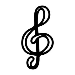 Treble clef. Hand drawn doodle. Music symbol. Musical notation. Vector line art illustration.