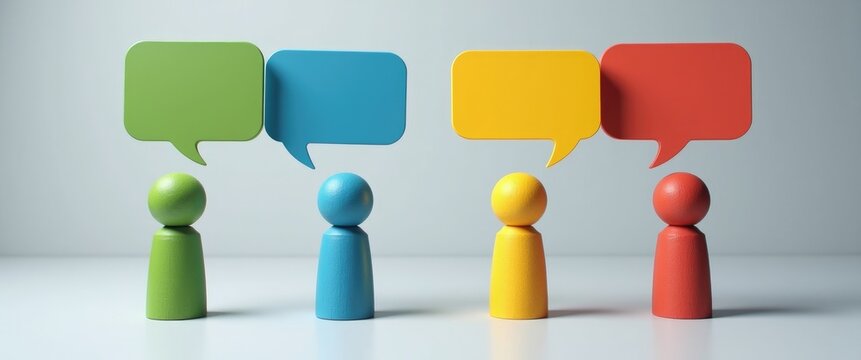 People interact. Figures of individuals and speech bubbles. Unity and collaboration. Contact, communication. Sharing opinions and experiences.