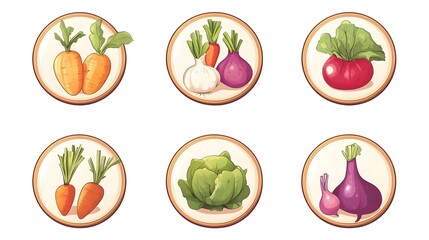 Vibrant Collection of Round Farm Fresh Vegetables Labels for Packaging Design