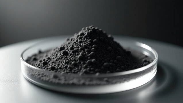 Petri dish containing graphene powder, a material that is light, electrically conductive, rigid, and waterproof.