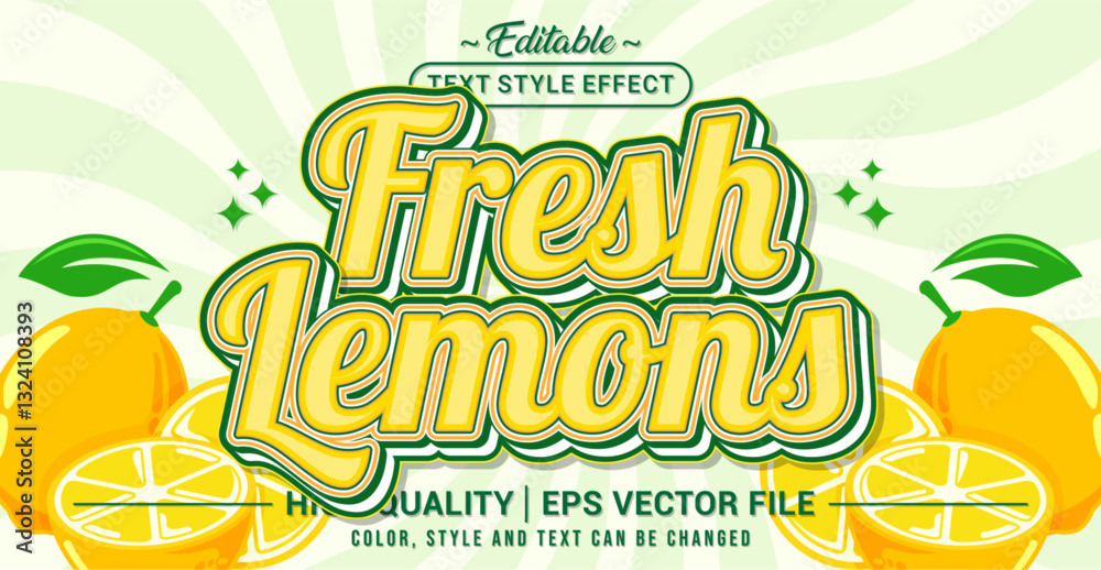 Poster Editable text style effect - Fresh lemons text style theme. Vector text style illustration template.