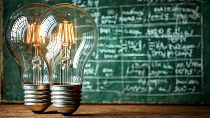 Illuminating Ideas: A Glowing Lightbulb Against a Chalkboard of Equations - Powered by Adobe