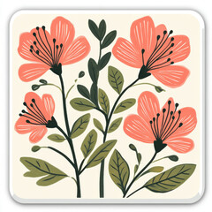 Bright and cheerful floral illustration featuring pink flowers and green leaves, perfect for adding touch of nature to any design