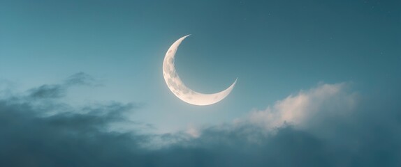 Fototapeta premium Ramadan Concept - Abstract backdrop featuring a Crescent moon above clouds