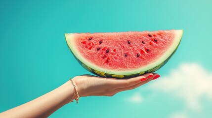 Stylish Hand Holding Watermelon Shaped Purse in Bright Atmosphere
