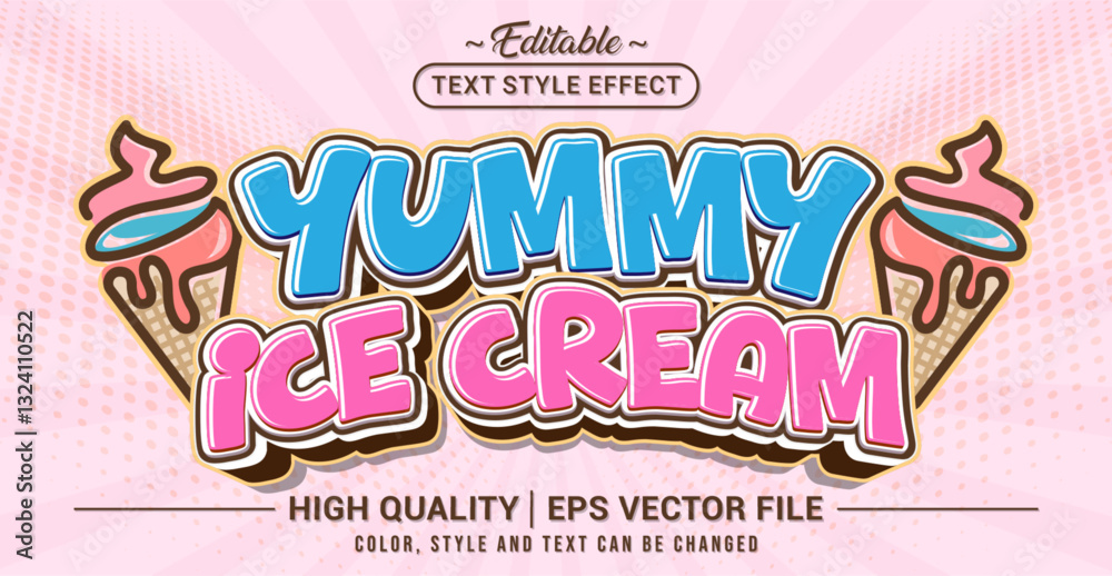 Aufkleber Editable text style effect - Yummy ice cream text style theme. Vector text style illustration template.