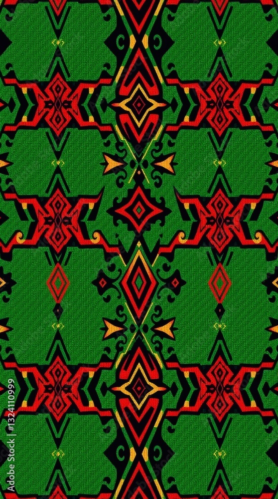 Poster an artistic design featuring intricate patterns and bold colors, creating a visually striking aesthetic