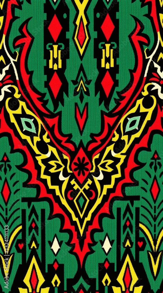 Aufkleber a symmetrical colorful pattern with intricate floral and abstract elements 