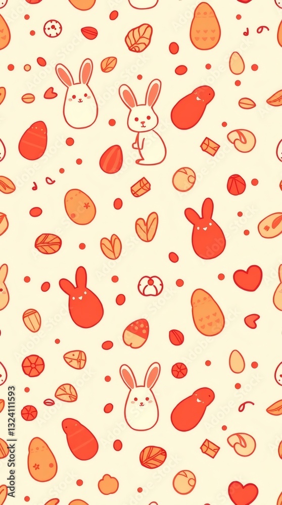 Poster a pattern design with cute rabbit and easter egg illustrations. This seamless background is perfect for textiles, wallpapers, or wrapping paper, evoking the joyful spirit of spring