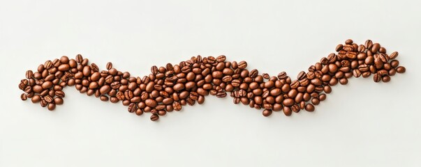 Roasted coffee beans arranged in a wavy horizontal line pattern