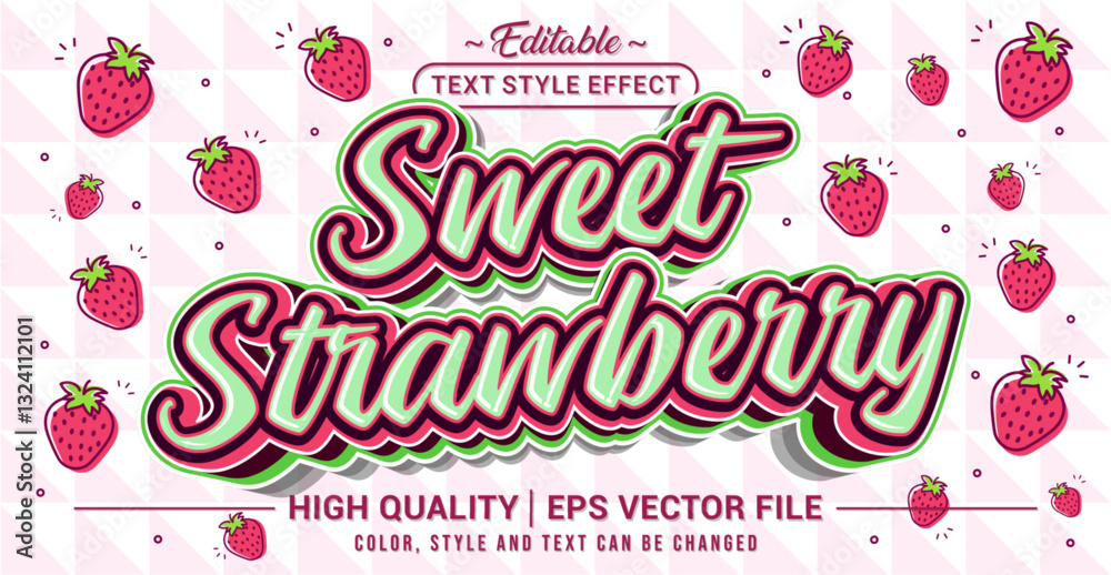 Poster Editable text style effect - Sweet strawberry text style theme. Vector text style illustration template.