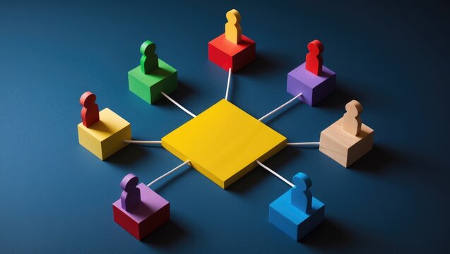 People connected through a shared idea project. Establishing a business based on project development. Collaborating on innovative ideas, contributions. Reaching goals. Innovation, collective ideas.