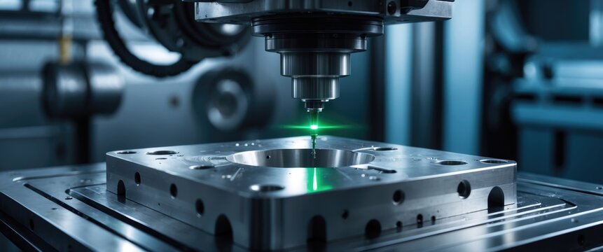 Quality assurance of drilling in automotive engine. Milling equipment with coordinate measuring device for industrial automotive components.