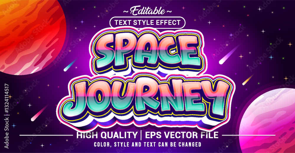 Aufkleber Editable text style effect - Space journey text style theme. Vector text style illustration template.