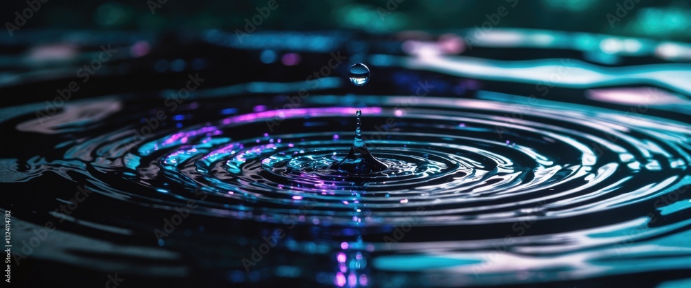 Canvas Prints panorama of water ripples caused by a drop in darkness. abstract circular ripple effect of a water d