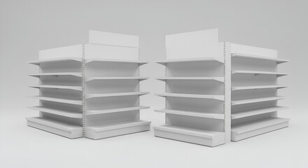 white isolated empty 3D rendering showcase background podium racked display shop blank store market shelf supermarket retail rack equipment shelving,space, gondola, render