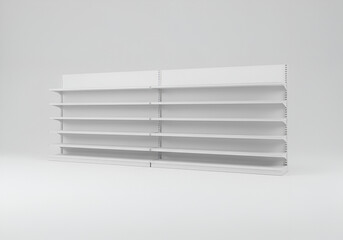 white isolated empty 3D rendering showcase background podium racked display shop blank store market shelf supermarket retail rack equipment shelving,space, gondola, render