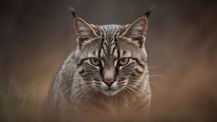 Fototapeta premium Portrait of a wild cat staring directly at the camera. An unnoticed assassin. Appears ominous.
