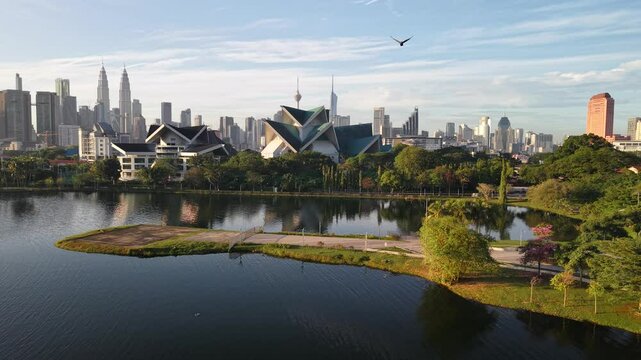 kuala lumpur malaysia tropical foreground with lake dramatic sunrise