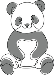 A baby panda is sitting in a continuous line drawing.