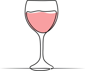 Wine glass continuous line drawing. 